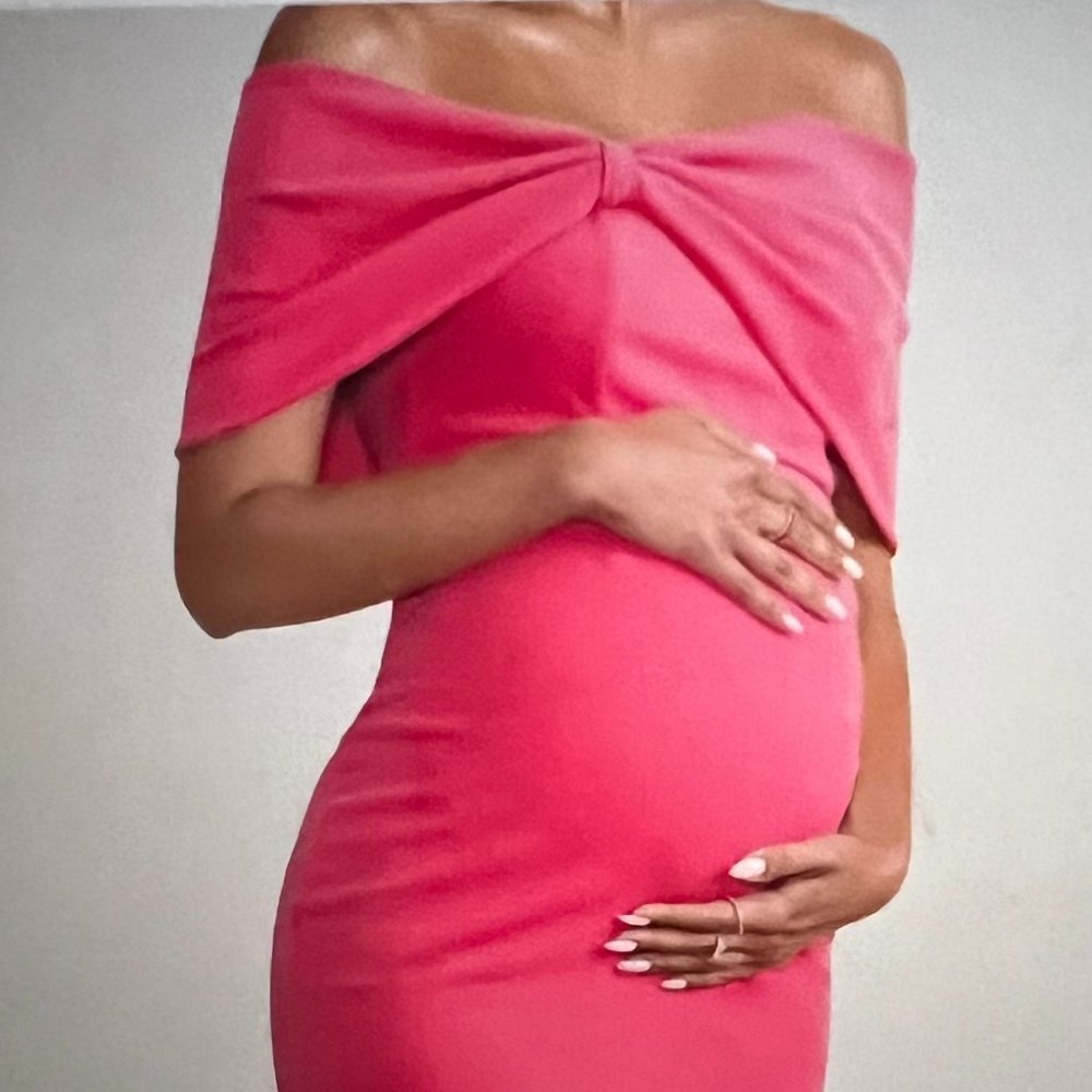 Hot Pink Bardot Bow Maternity Midi Dress